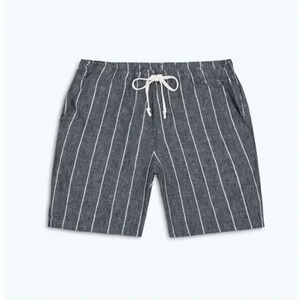 ALEX CRANE Mens Shorts XXXL Gray Stripe Pull On Pockets Drawstring 100% Linen